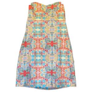 Kaeli Smith Women’s Colorful Strapless Tie Bavk Mini Dress  Sz‎ L